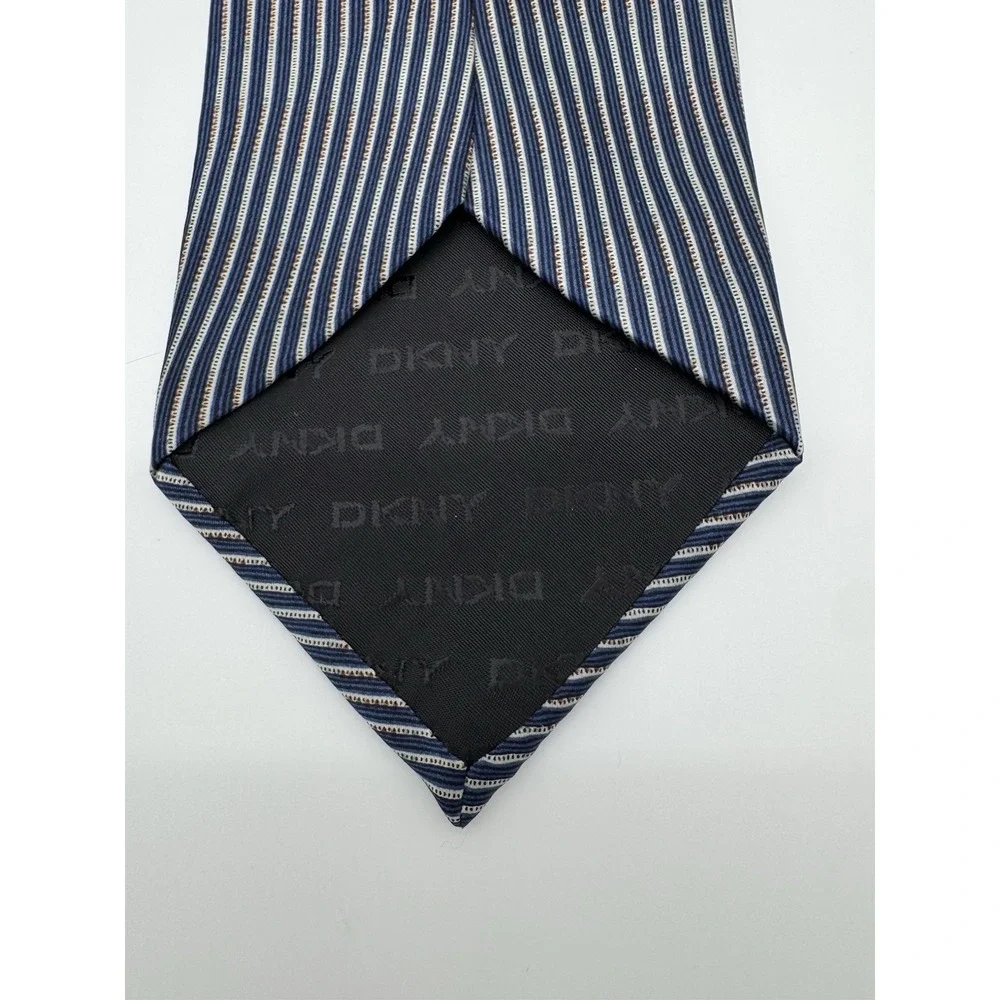 DKNY 100% Silk Tie Blue Striped Necktie‎ Classic Designer Mens Dress Tie